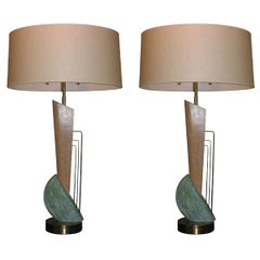 Table Lamps Mid Century Modern Sculptural wood and brass att to Paul Laszlo