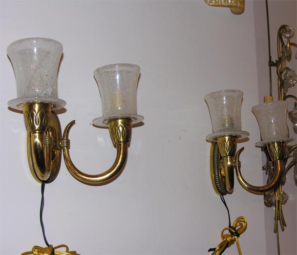 #3638 Brass & Glass Double Arm Sconces