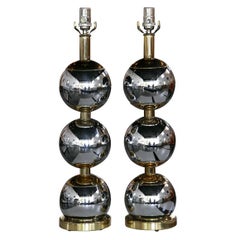 Pair Chrome/Brass 3 Sphere Lamps