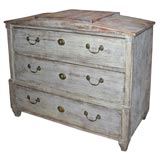 Painted Swedish three drawer commode with pediment top