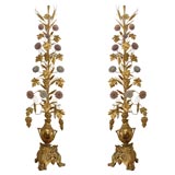 Large Pair of Bronze & Porcelain Florets