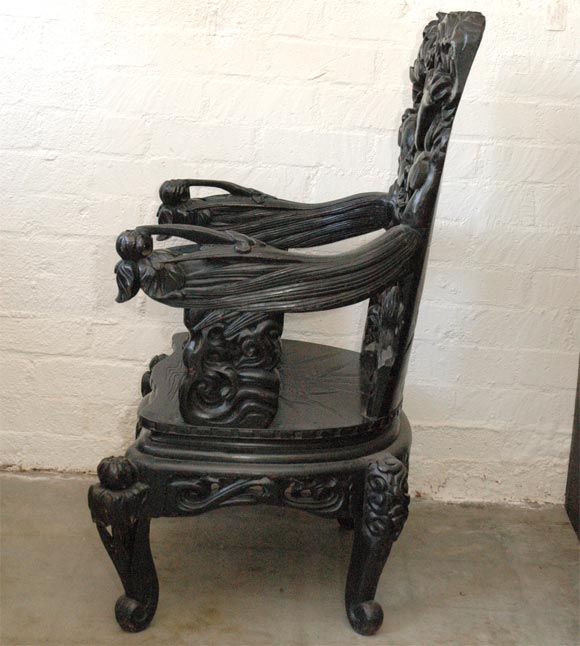Chinese Large Oriental Arm Chair with Foo Dogs