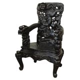 Antique Large Oriental Arm Chair with Foo Dogs
