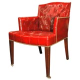 C. 1930 Tufted Red Leather Chair with Studs