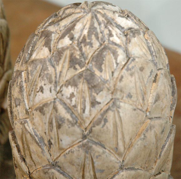 20th Century Pair of Carved Wood Pineapple Finials