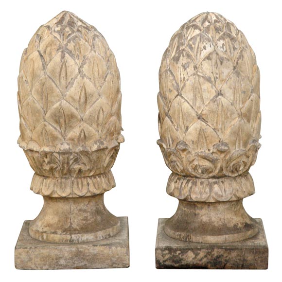 Pair of Carved Wood Pineapple Finials