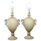 Pair of  green and gold murano lamps