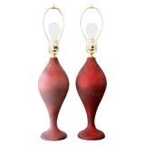 Pair of Frosted Red Murano Glass Lamps