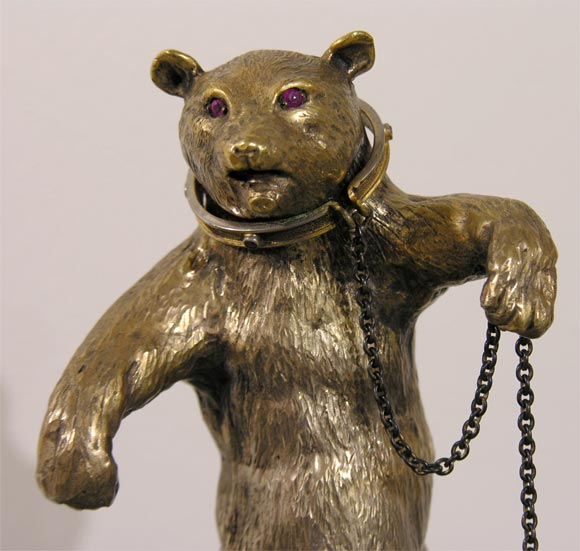 Russian Gilt Bronze and Malachite Dancing Bear. For Sale 1