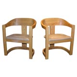 Pair of "Onassis Chairs" in Oak designed by Karl Springer