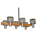 Vintage Chandelier in Rosewood and Chrome with Textured Glass Shades