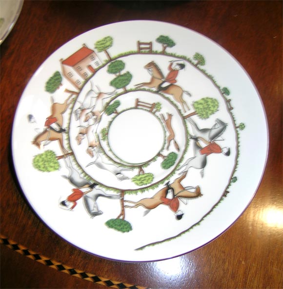 Late 20th Century Coalport Hunting Scene Huge Cups and Saucers
