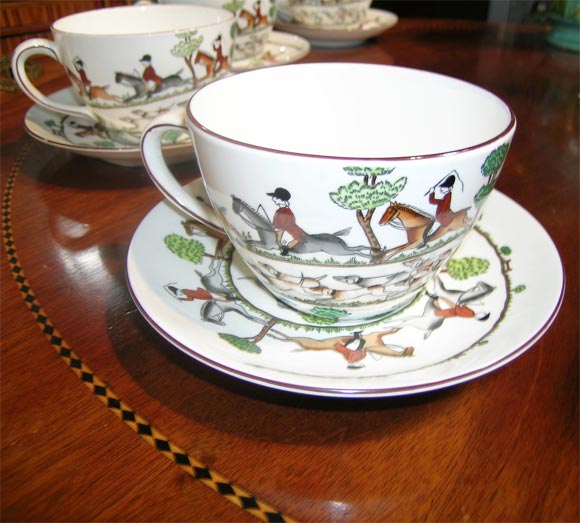 Coalport Hunting Scene Huge Cups and Saucers 1
