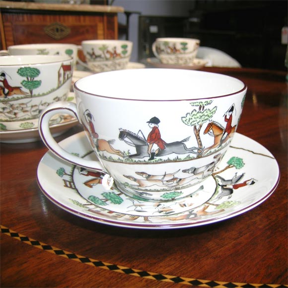 Coalport Hunting Scene Huge Cups and Saucers 2