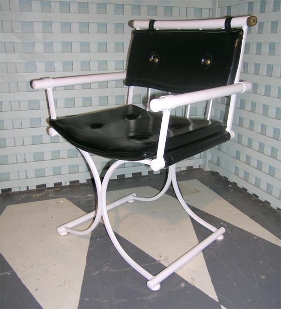 Pair of Black Patented Vinyl Arm Chairs