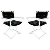 Pair of Black Patented Vinyl Arm Chairs