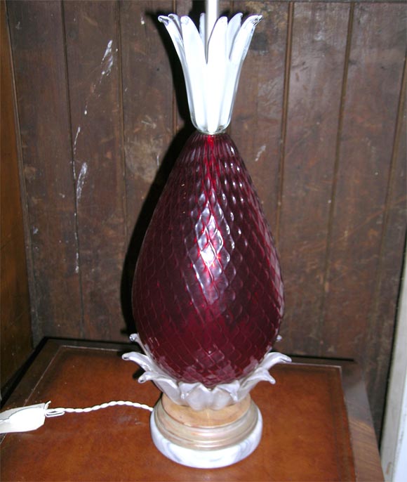 Italian Venetian Murano Glass Pineapple Lamp For Sale