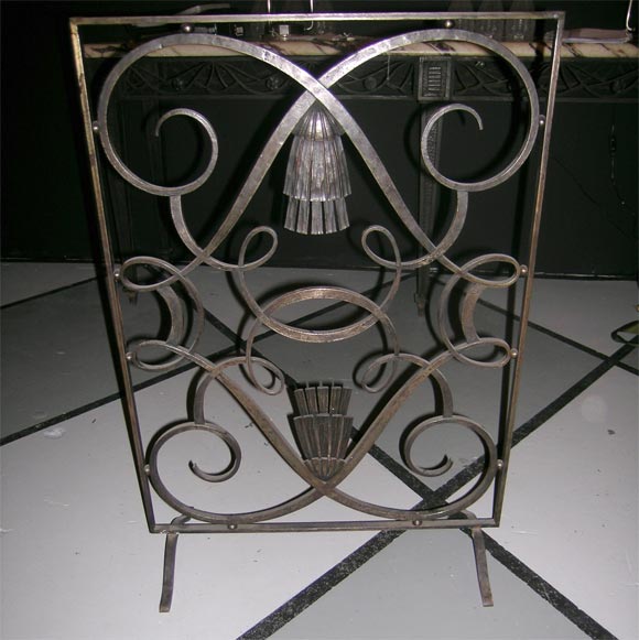 French Art Deco Wrought Iron Fire Screen by Raymond Subes