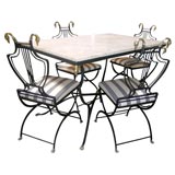 Iron & Brass Lyre Back Chairs & Table