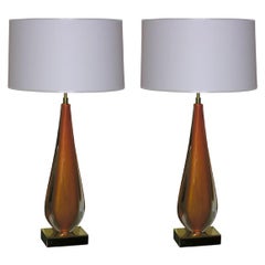 A Pair of Murano Sommerso Glass Table Lamps.