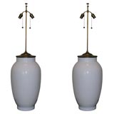 Antique A Pair of Large French Milk Glass Table Lamps.