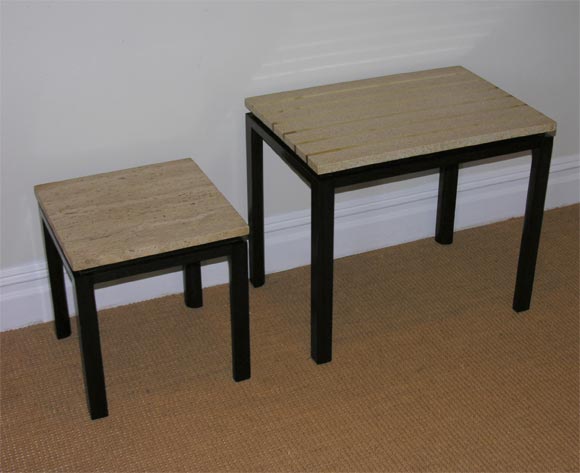Set of Two Harvey Prober Travertine Topped Tables.