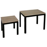 Set of Two Harvey Prober Travertine Topped Tables.