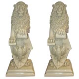 Antique Pair of 19th Century Glazed Terracotta Lion Figures
