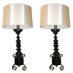 Table Lamps Pair Art Moderne wood and wrought iron