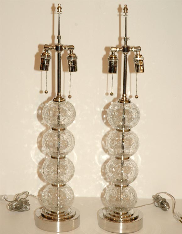 Pair of Crackle Glass Stacked Ball Lamps