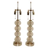 Pair of Crackle Glass Stacked Ball Lamps