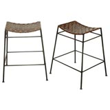 Pair of Woven Leather and Iron Stools