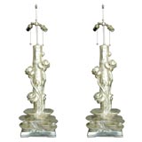 Vintage Pair of Large Italian White Gold Gilt Lamps