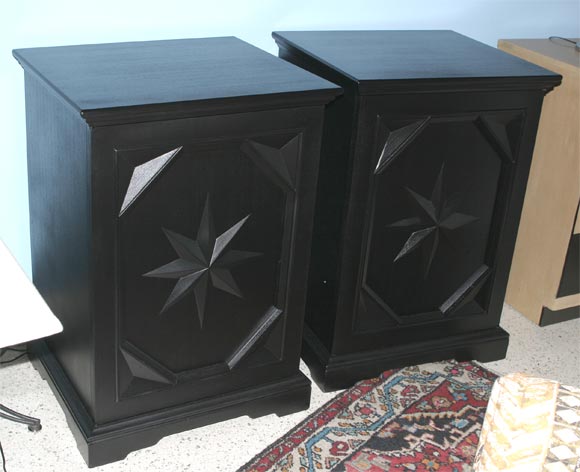 Pair Ebonized Mahogany Pedestal End Tables