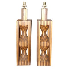 Pair Op Art Marquetry Lamps