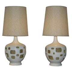 Pair Monumental Pierced Pottery Lamps