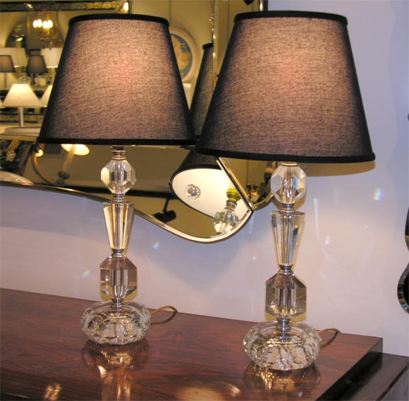 Pair of 1940's Crystal Lamps