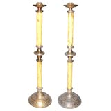 PAIR TALL IVORY CANDLE STICKS
