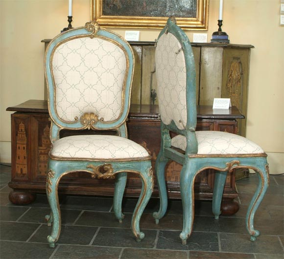 Pair of Venetian blue-painted side chairs