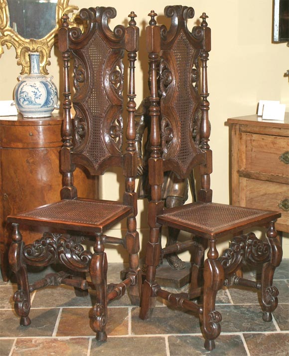 Pair of Jacobeanstyle carved oak side chairs For Sale at 1stDibs