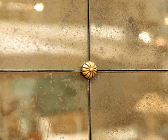 American Multi-panel, Hand-rolled Mirror with Gold Metal Leaf Rosettes