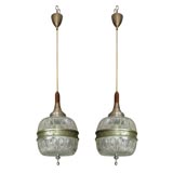 Pair of Glass Pendant Chandeliers