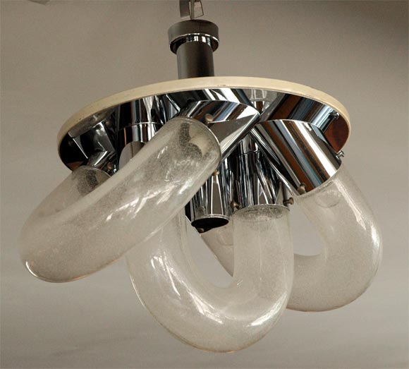Mazzega 3 link frosted glass ceiling light with chrome detail.