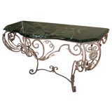 Louis XV Style Wrought Iron Marble Top Console Table