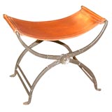 French Wrought Iron and Leather X-Frame Tabouret