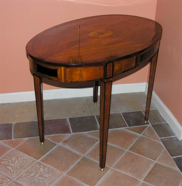Dutch Neo Classic Fan Inlaid and Banded Oval Center Table