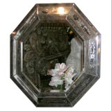 Circa 1940 Etched and Beveled Octagonal Venetian Mirror