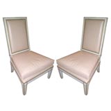 Pair of Caramel Leather Side Chairs with Gilt Trim