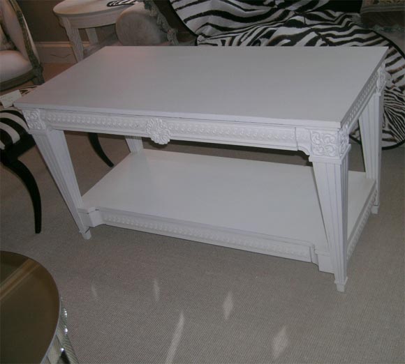 Beautifully crafted neoclassical white painted side table with 2-drawers