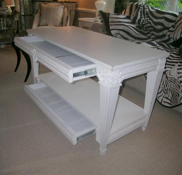 White Painted Neoclassical 2- Drawer Side Table 2